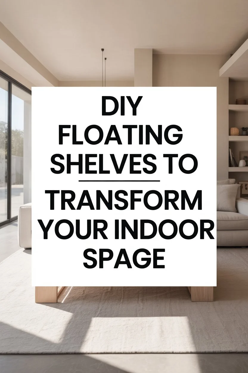 DIY floating shelves in a modern living room interior with minimal decor and neutral color palette
