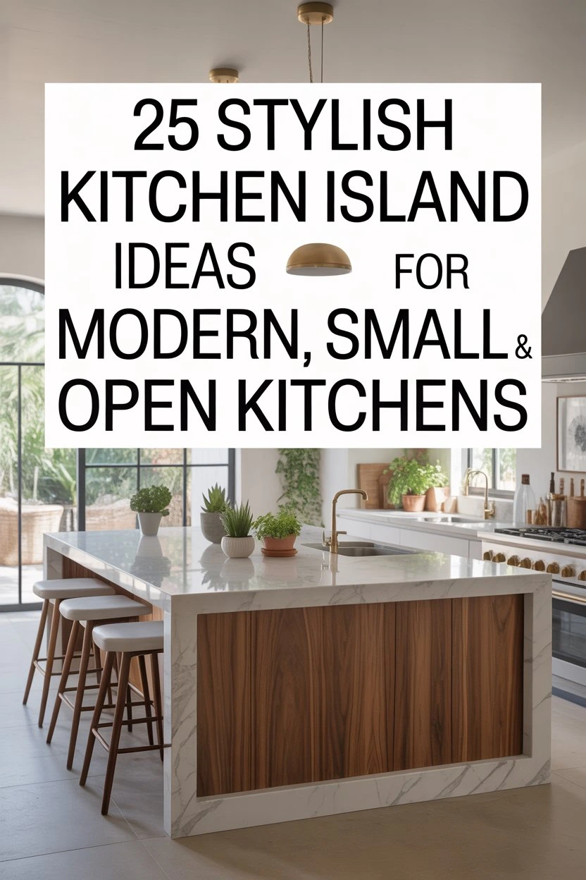 Modern kitchen island with white marble countertop and wood panel design