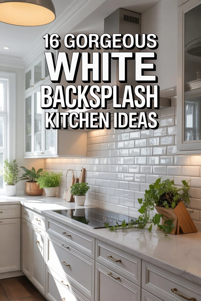 Modern white kitchen with glossy subway tile backsplash and elegant cabinetry