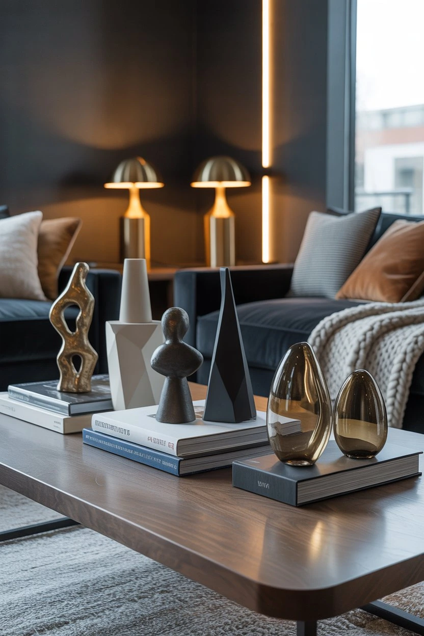 Coffee table with decorative sculpture