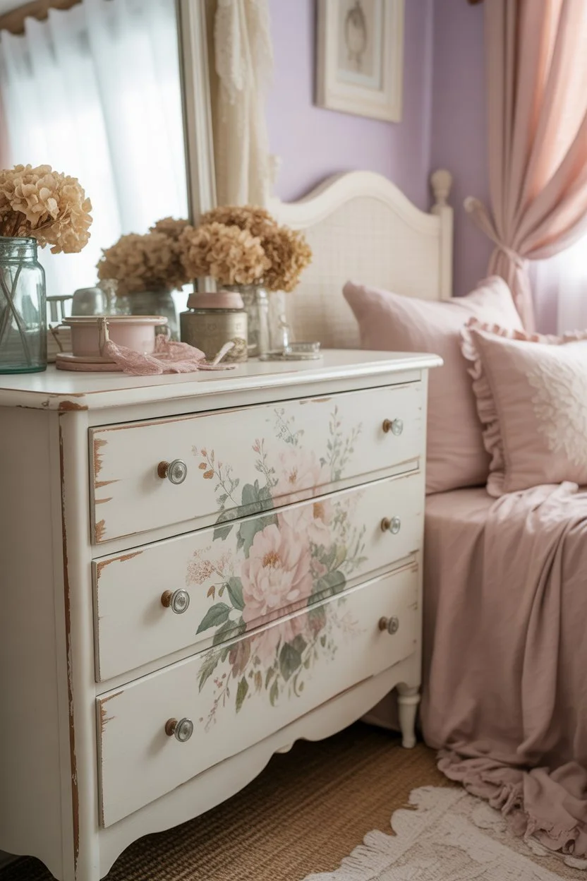 DIY painted dresser in shabby chic bedroom