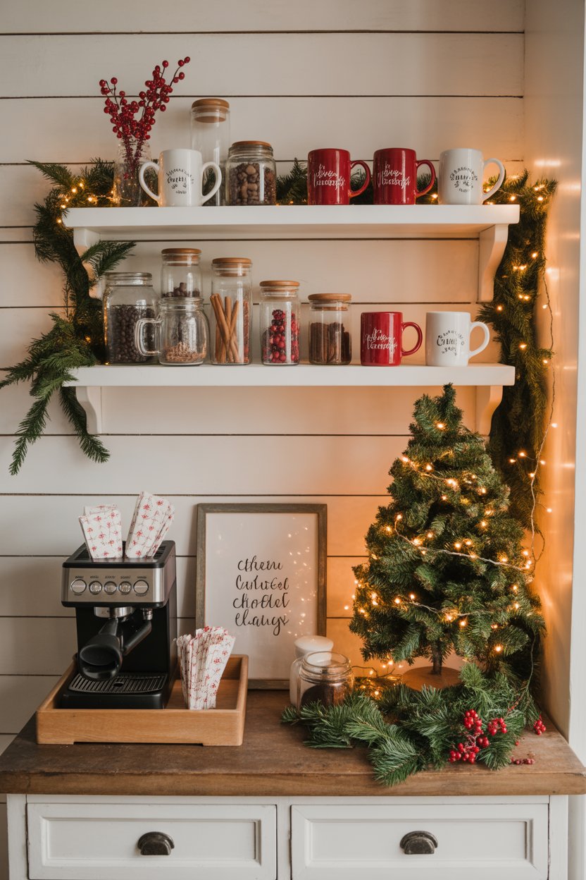 Farmhouse Christmas coffee bar ideas