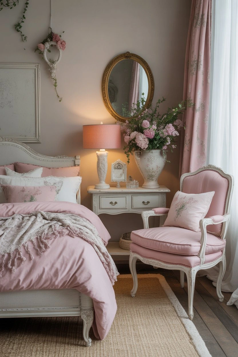 French-inspired vintage shabby chic bedroom corner