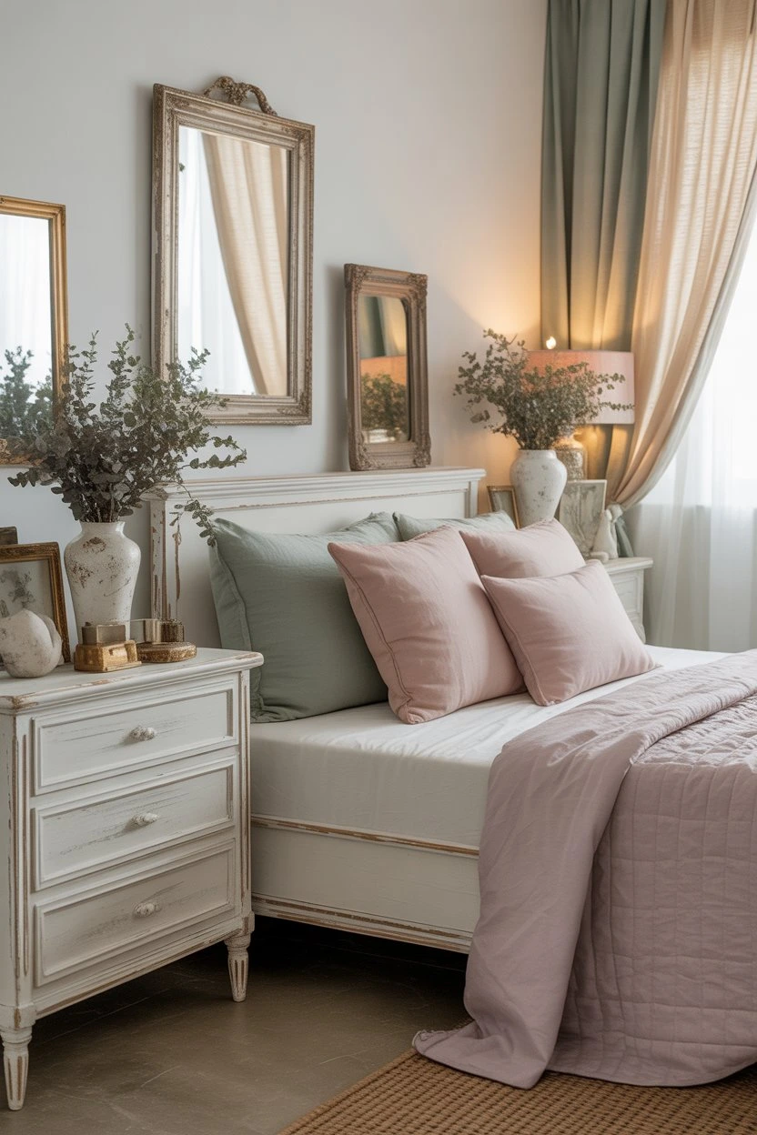 Modern shabby chic bedroom combining vintage and contemporary style