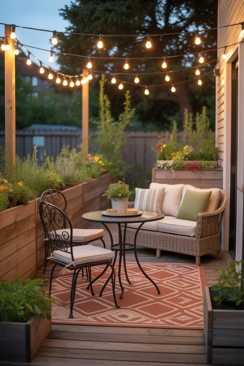 Small patio with defined functional zones.