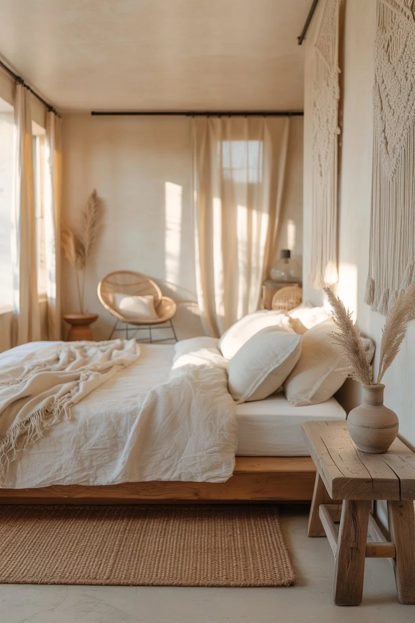 Vintage furniture in rustic boho bedroom decor