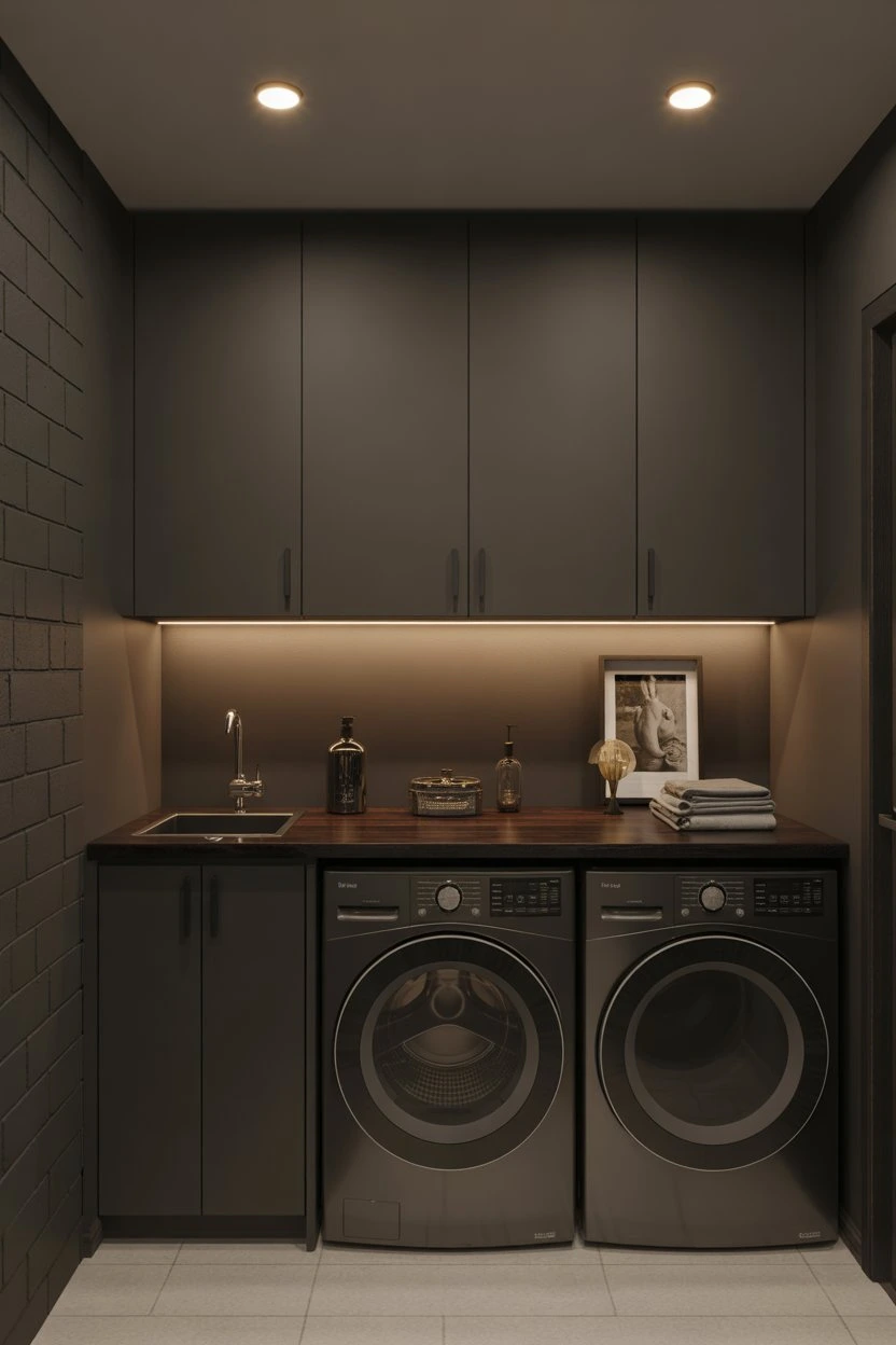 Folding countertop in a small laundry room