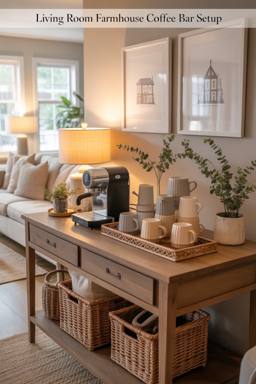 living room farmhouse coffee bar