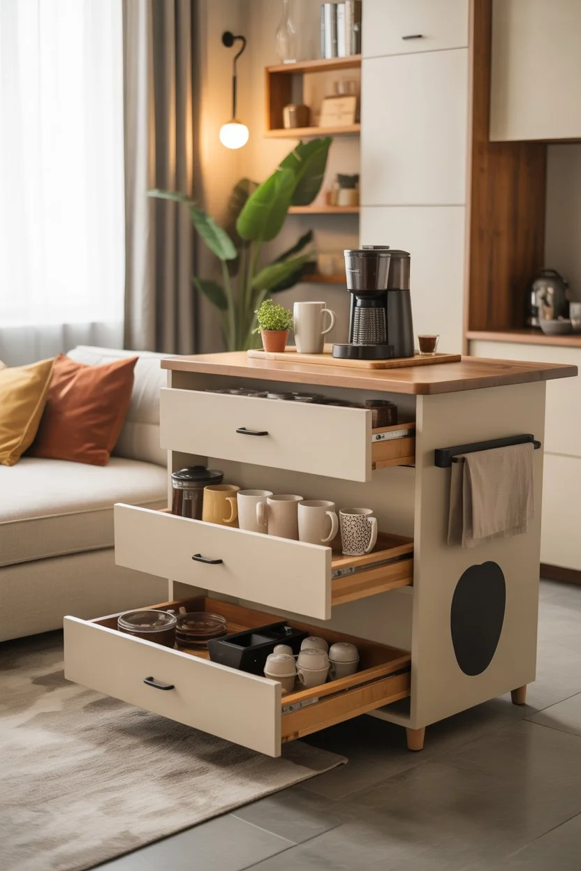 Multi-functional furniture with hidden coffee storage