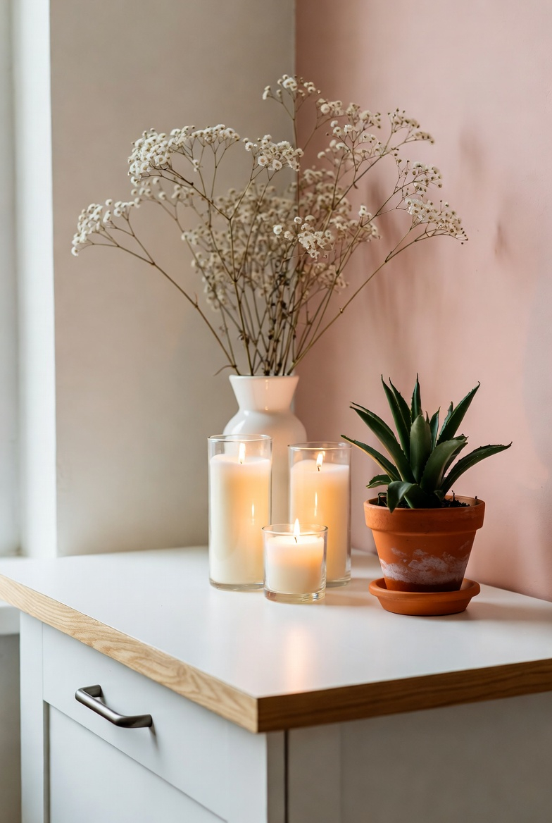 candles in the kitchen, spring decor setup