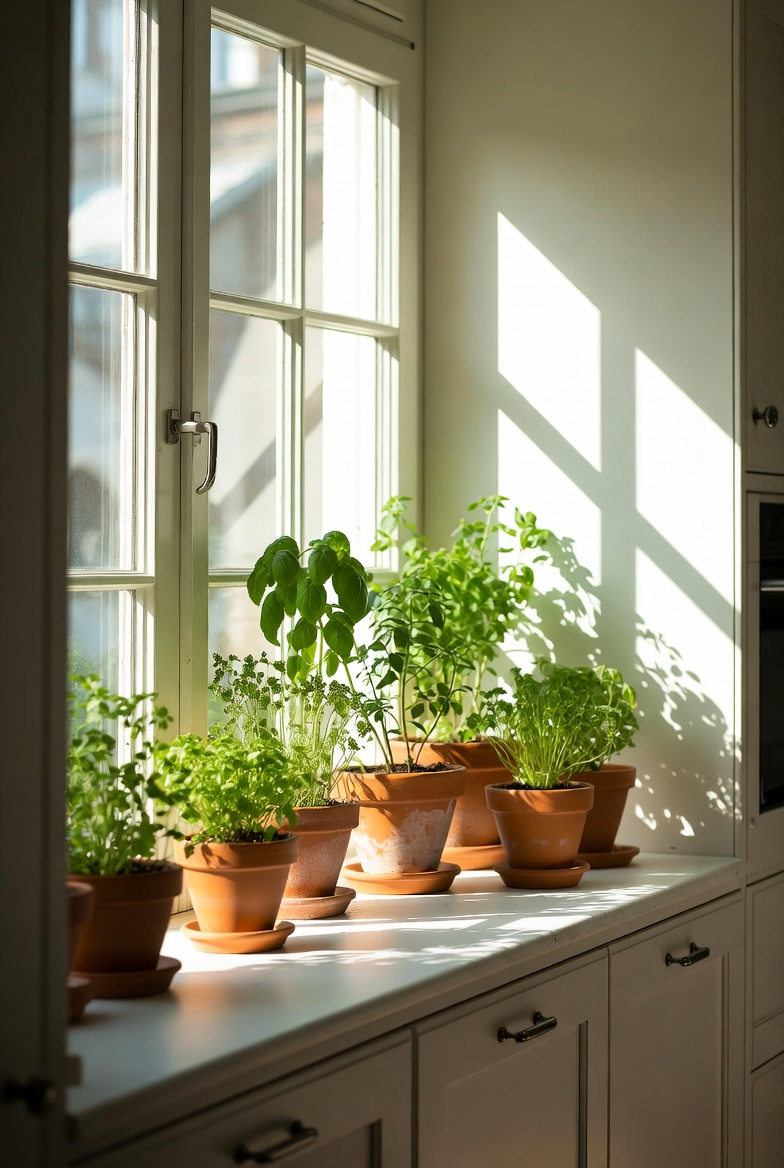 kitchen windowsill herb garden spring decor