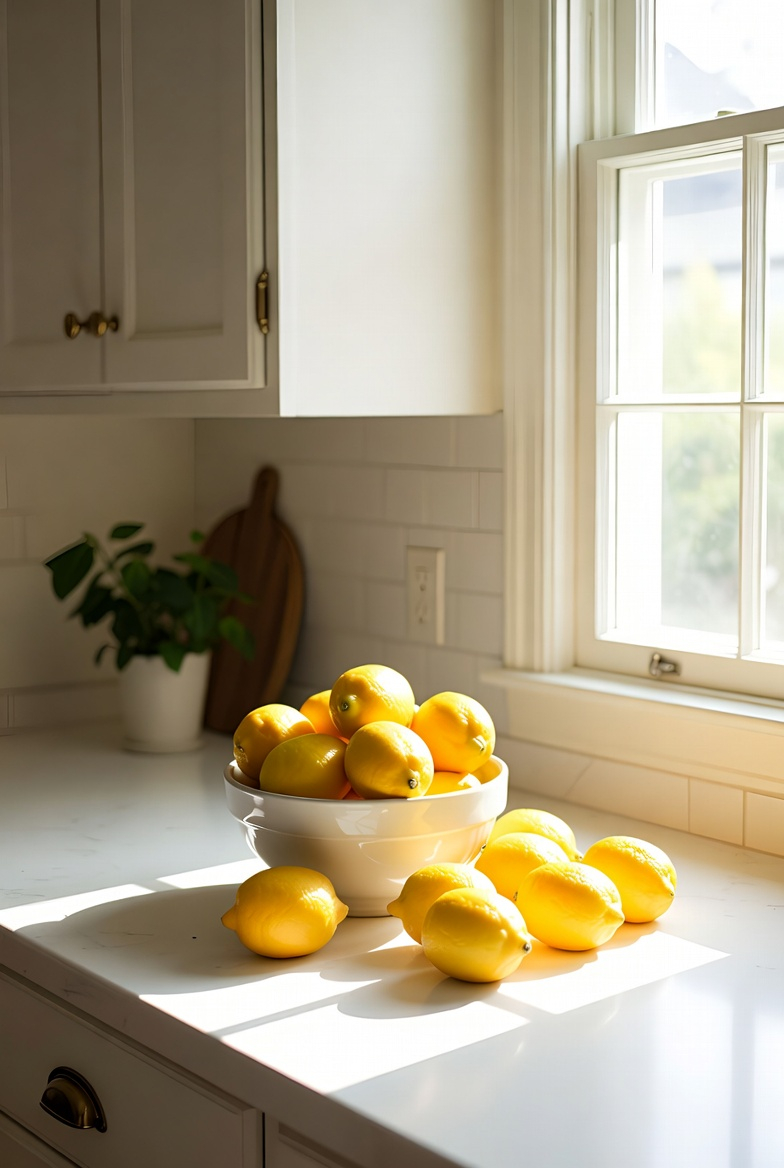 lemon-themed spring kitchen decor with fresh yellow accents