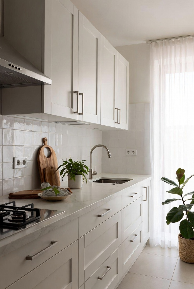 minimalist white and green spring kitchen decor
