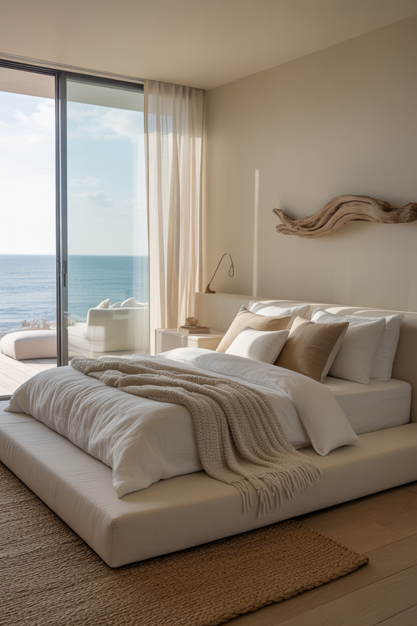 Modern coastal cottage bedroom with clean design