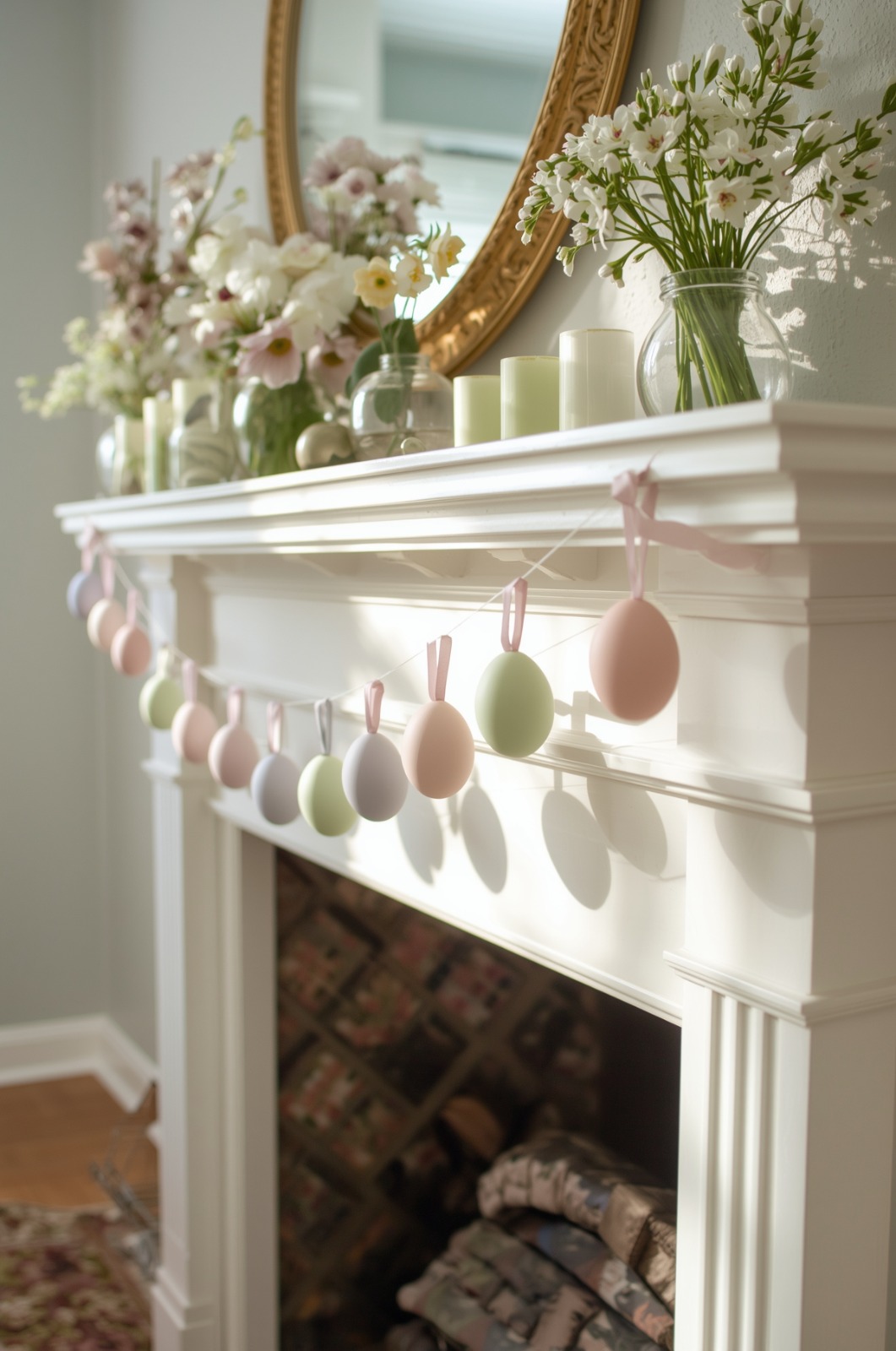 Pastel Spring Easter Garland decorating a mantel