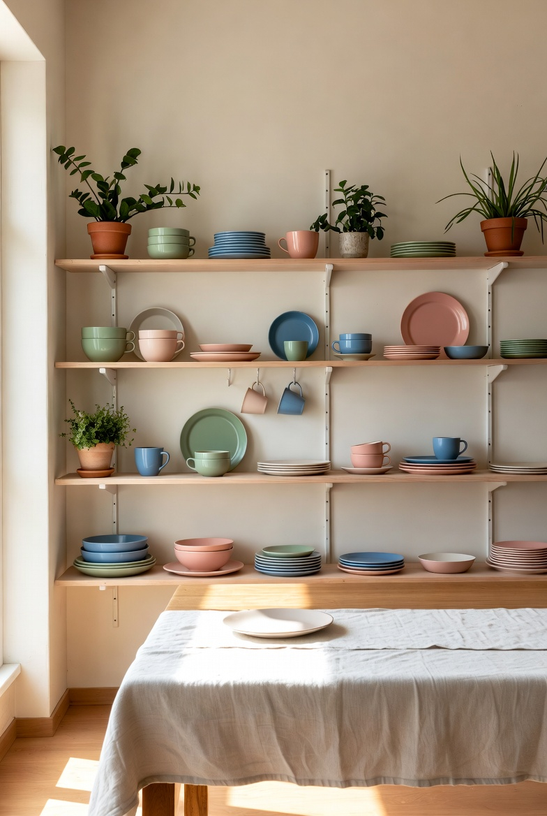 open shelves styled with spring kitchen decor