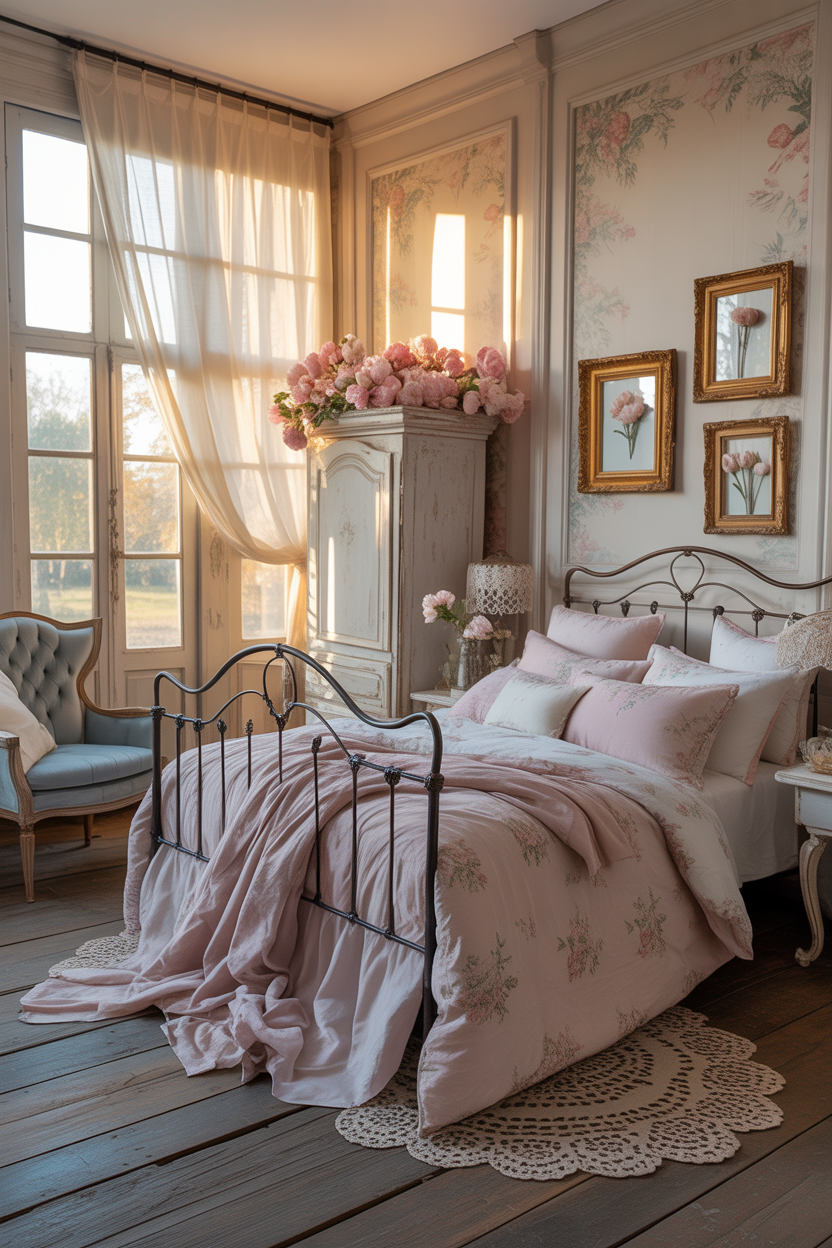 floral bedding in a French country bedroom