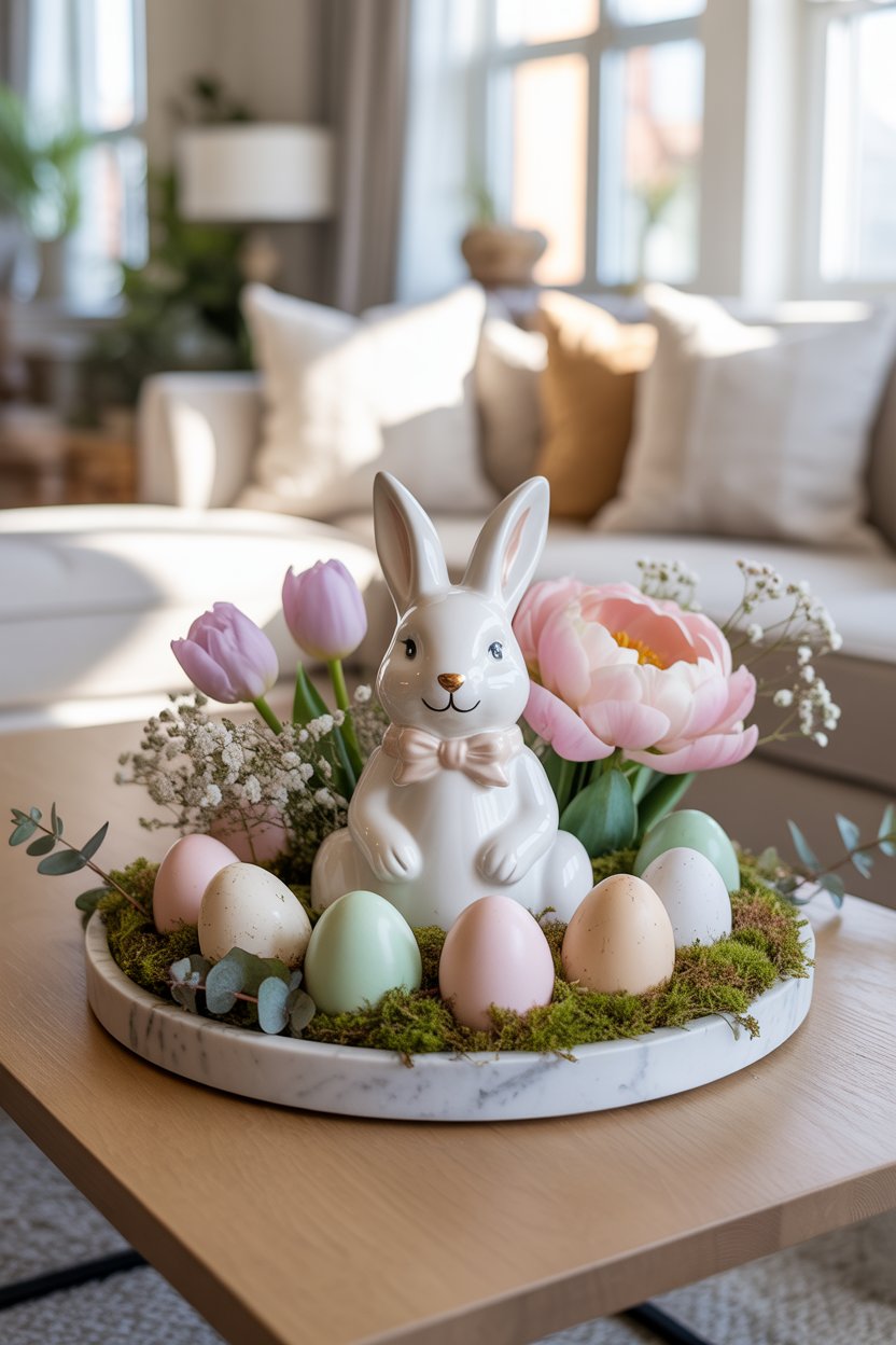 bunny-themed Easter floral arrangement centerpiece