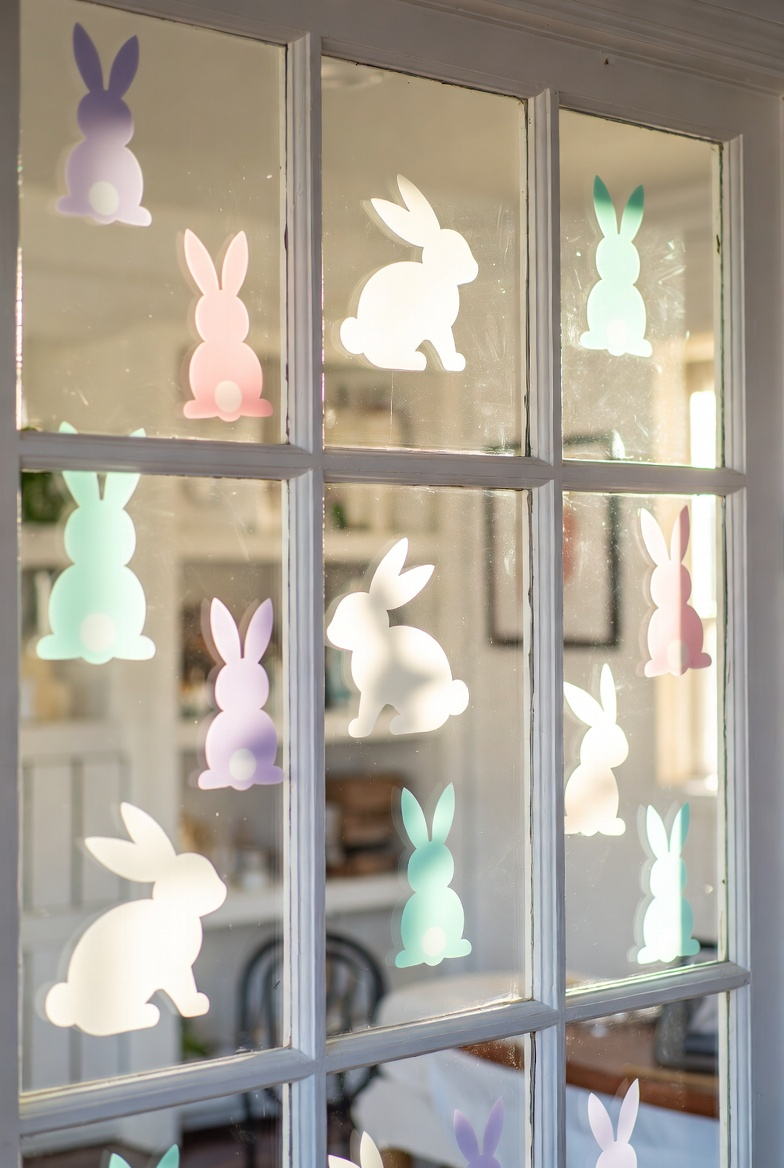 Bunny silhouette decorations on an Easter window