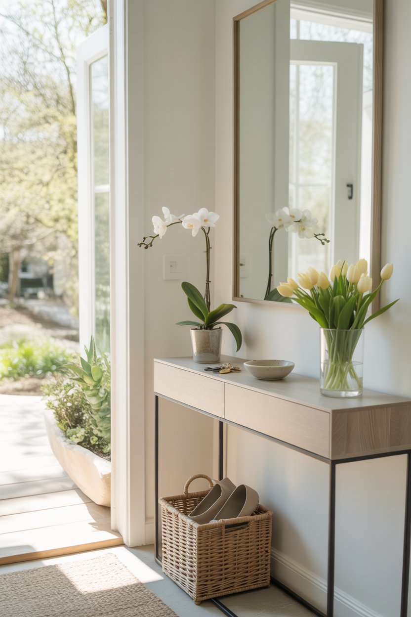 decluttered small entryway spring decor