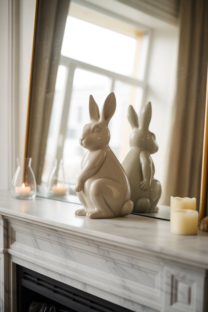 Bunny centerpiece on the mantel