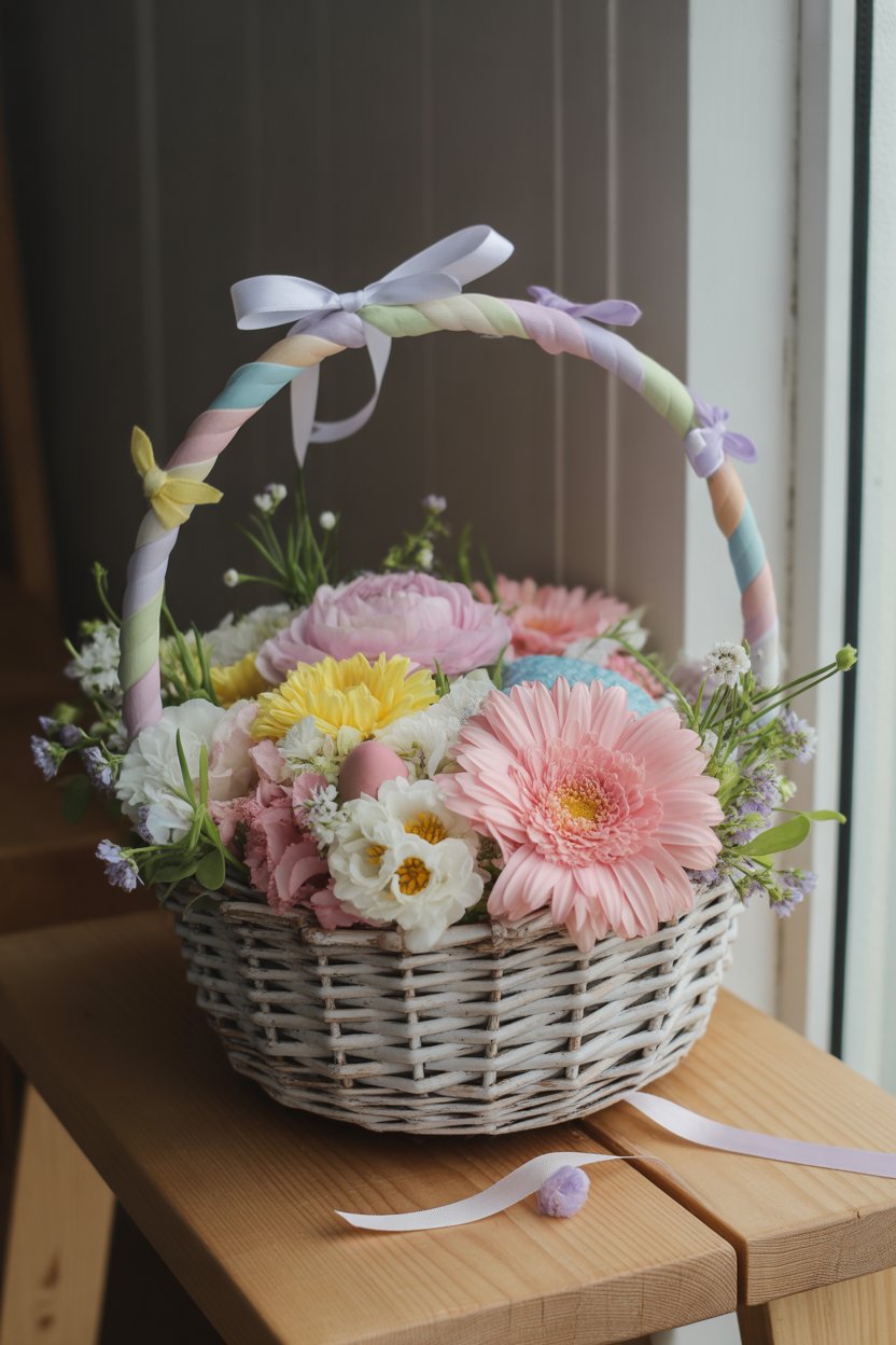 diy easter flower basket arrangement