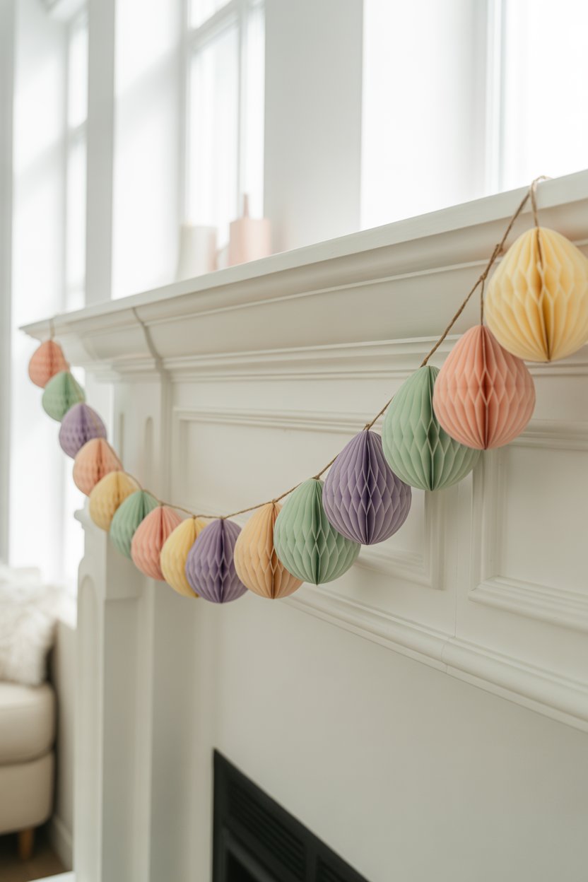 Paper garland on the mantel