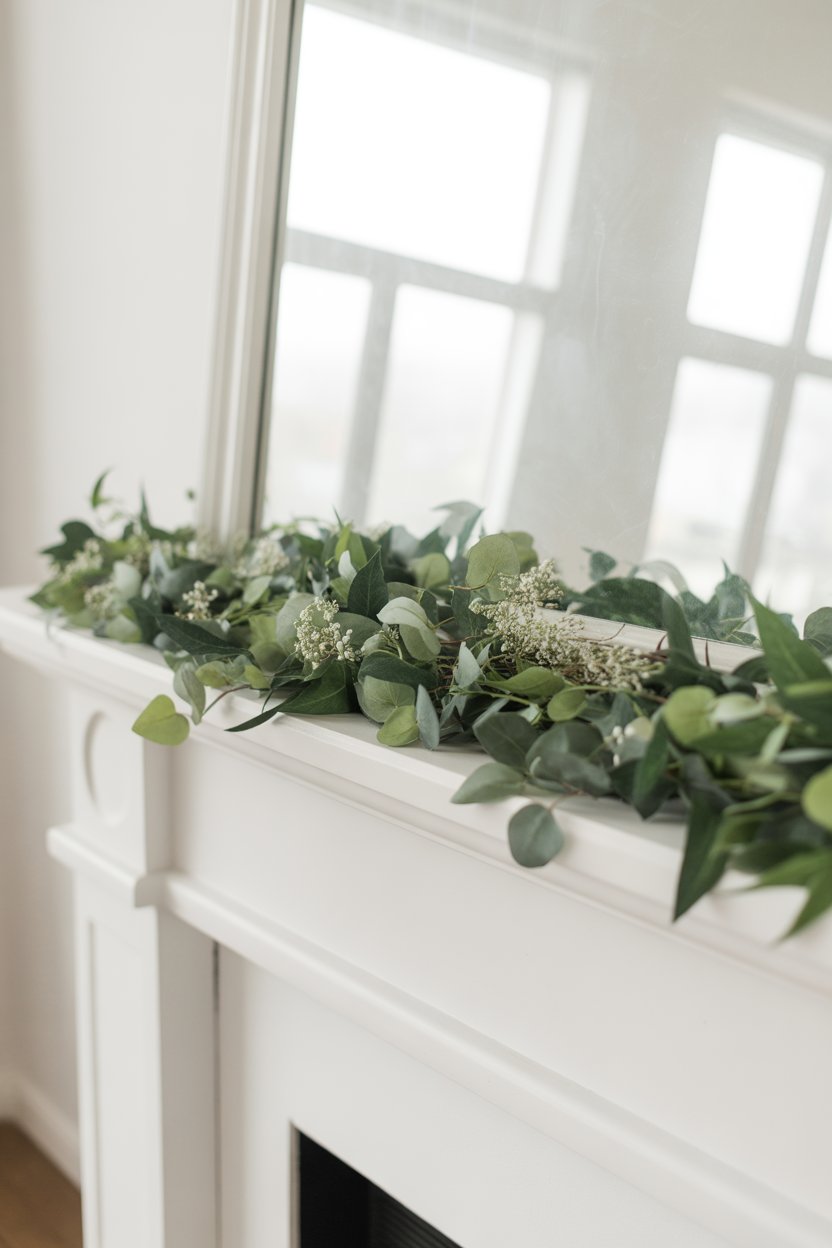 Greenery garland on the mantel