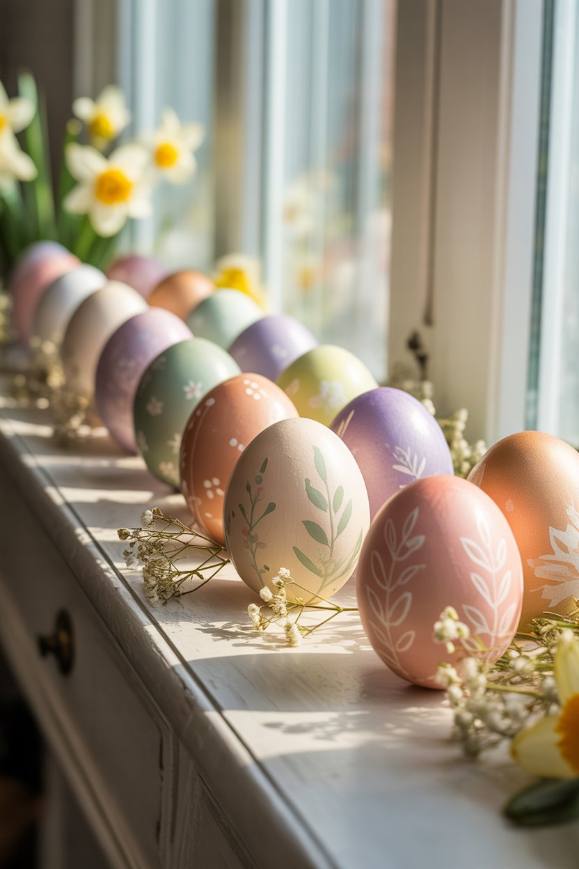 Painted eggs on the mantel