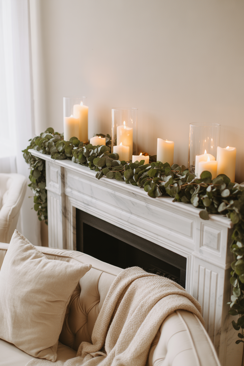 soft lighting Easter decor with candles and lanterns