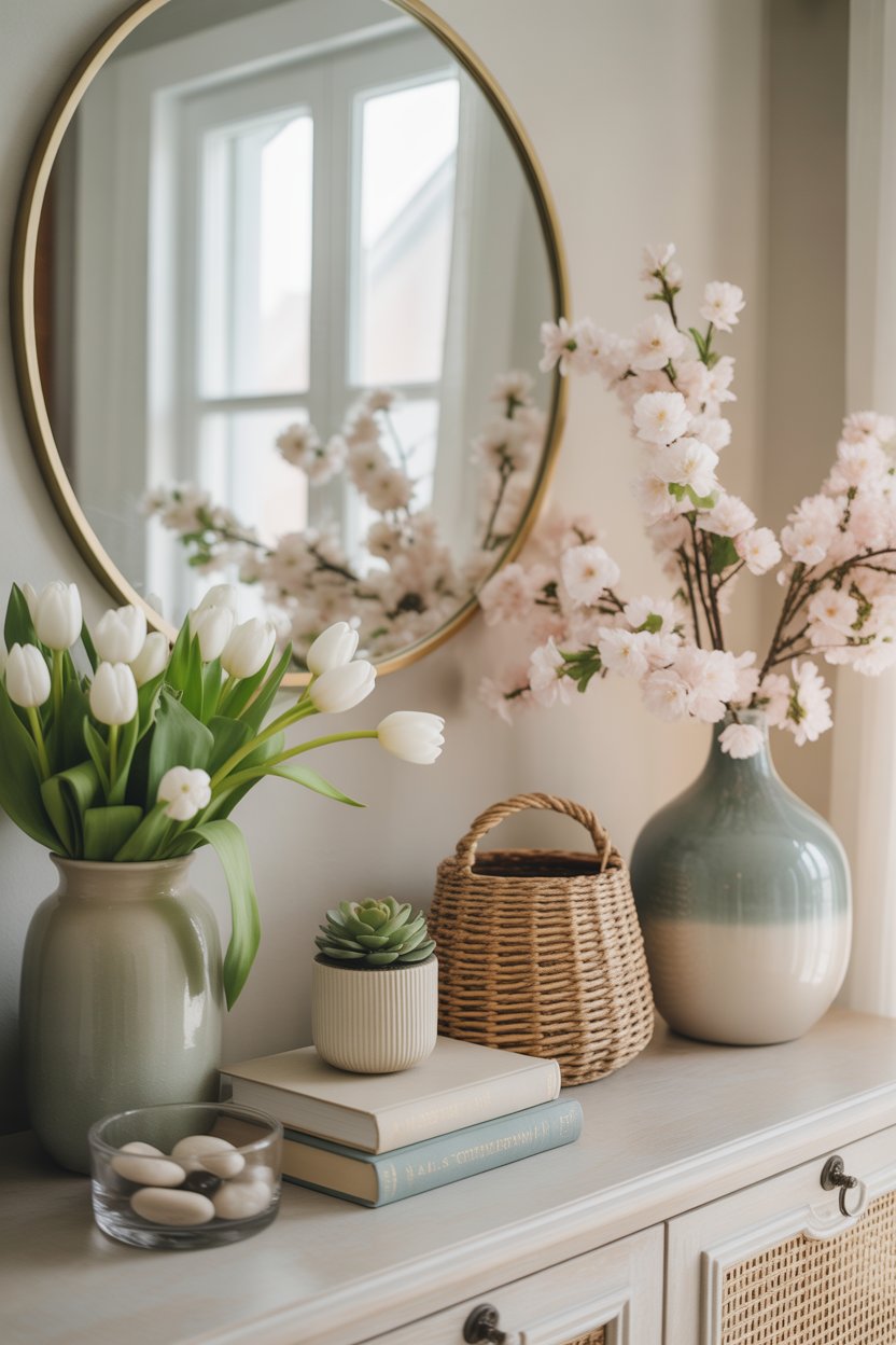 decorative baskets in a small entryway