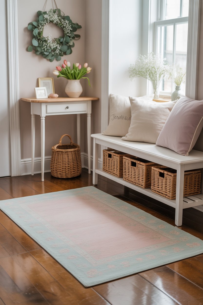 small entryway with spring rug decor