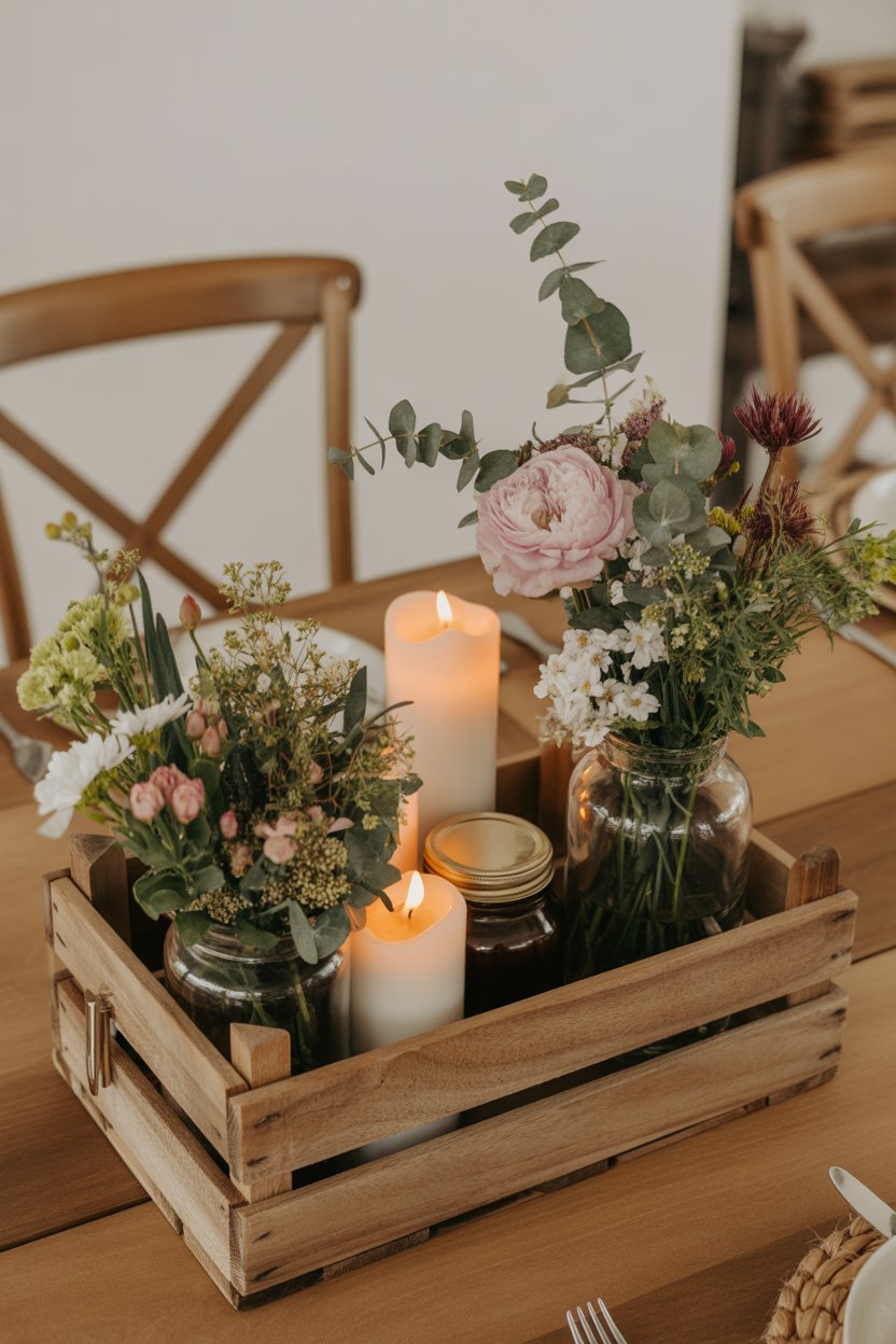 farmhouse wooden box easter floral arrangement
