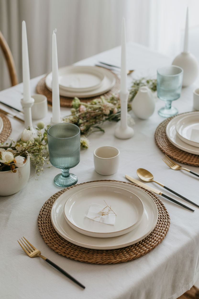 neutral French Easter table decor with elegant minimalist styling