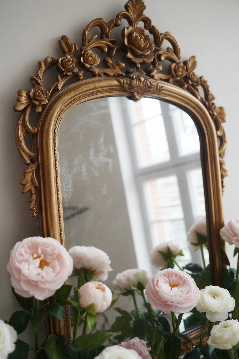 French vintage mirror decorated with flowers for Easter