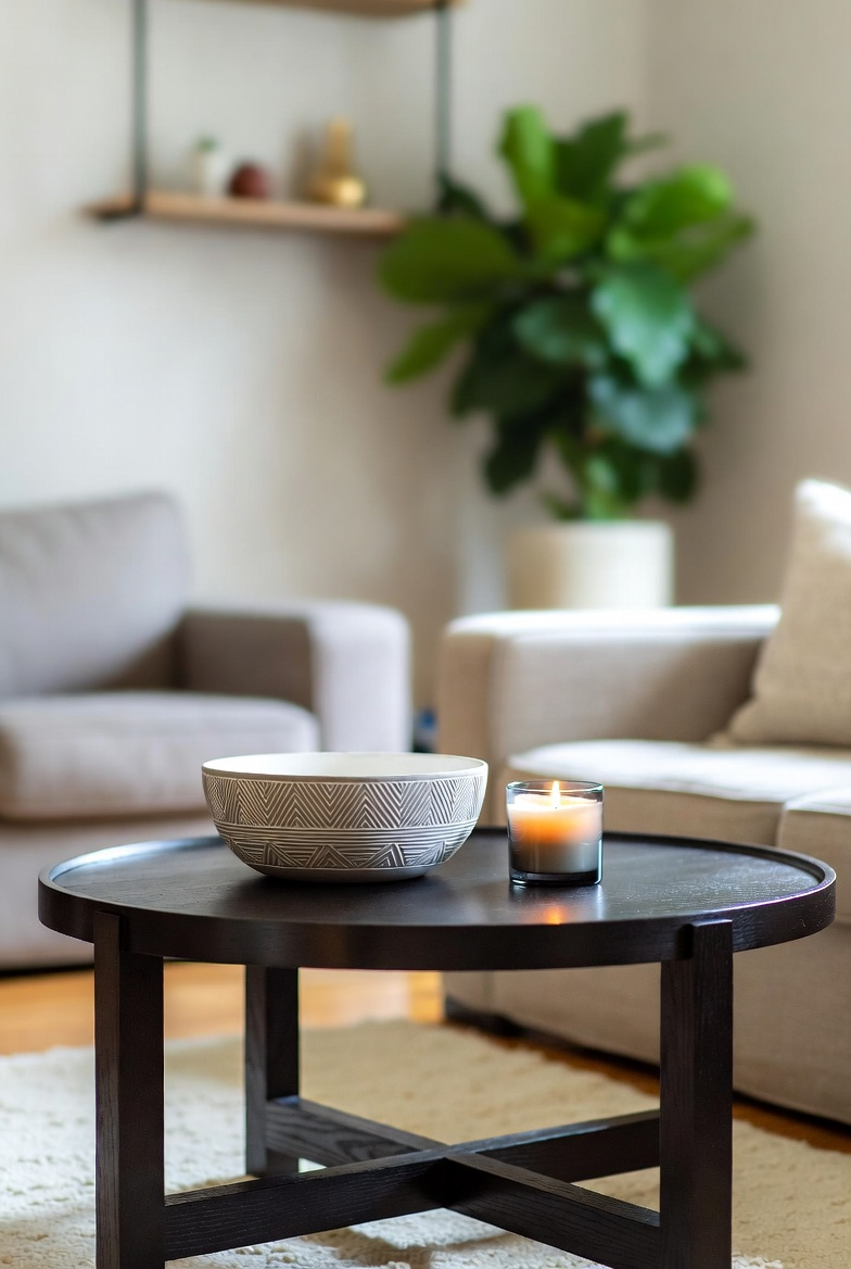 Geometric decor item on a round coffee table