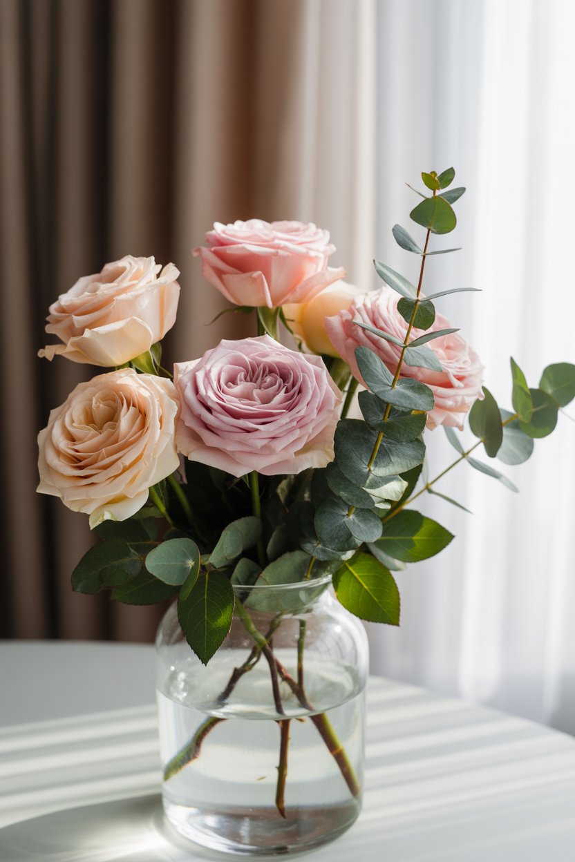 glass vase layered easter floral arrangement