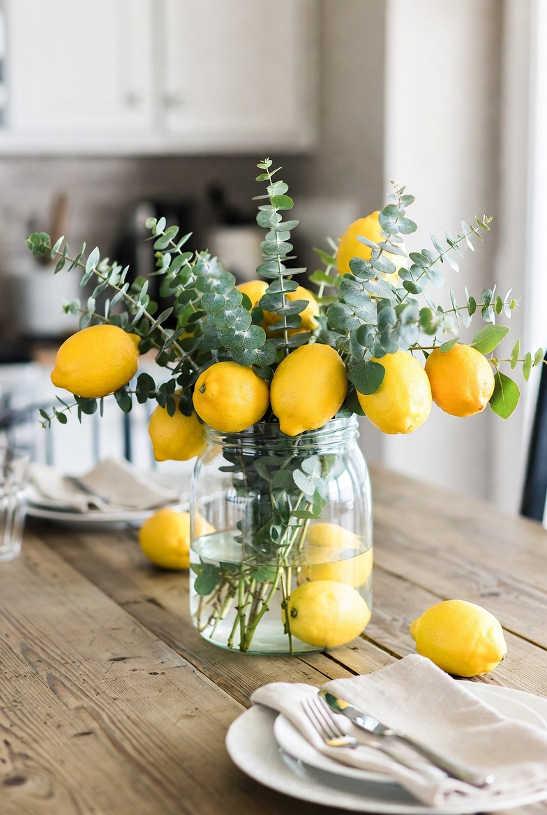 Lemon and greenery spring centerpiece idea