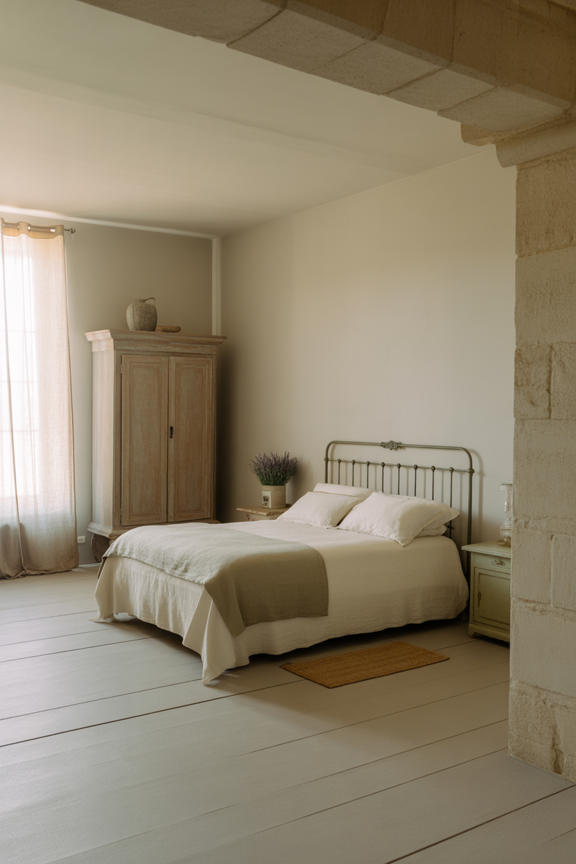 minimal and elegant French country bedroom