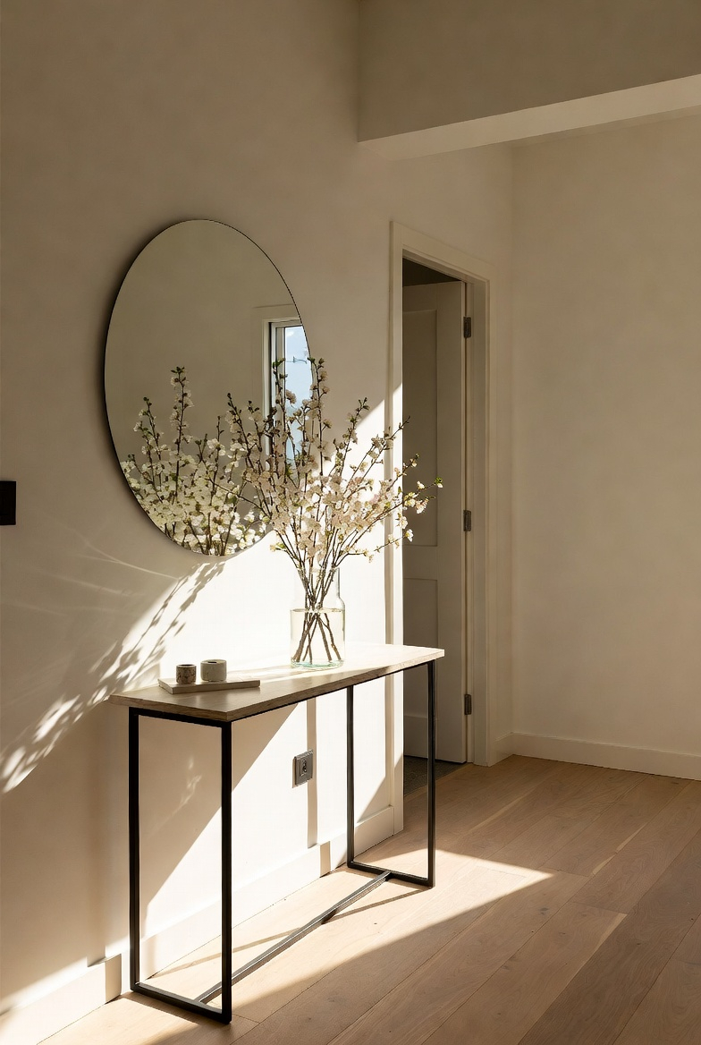 Minimal spring entryway with simple floral decor