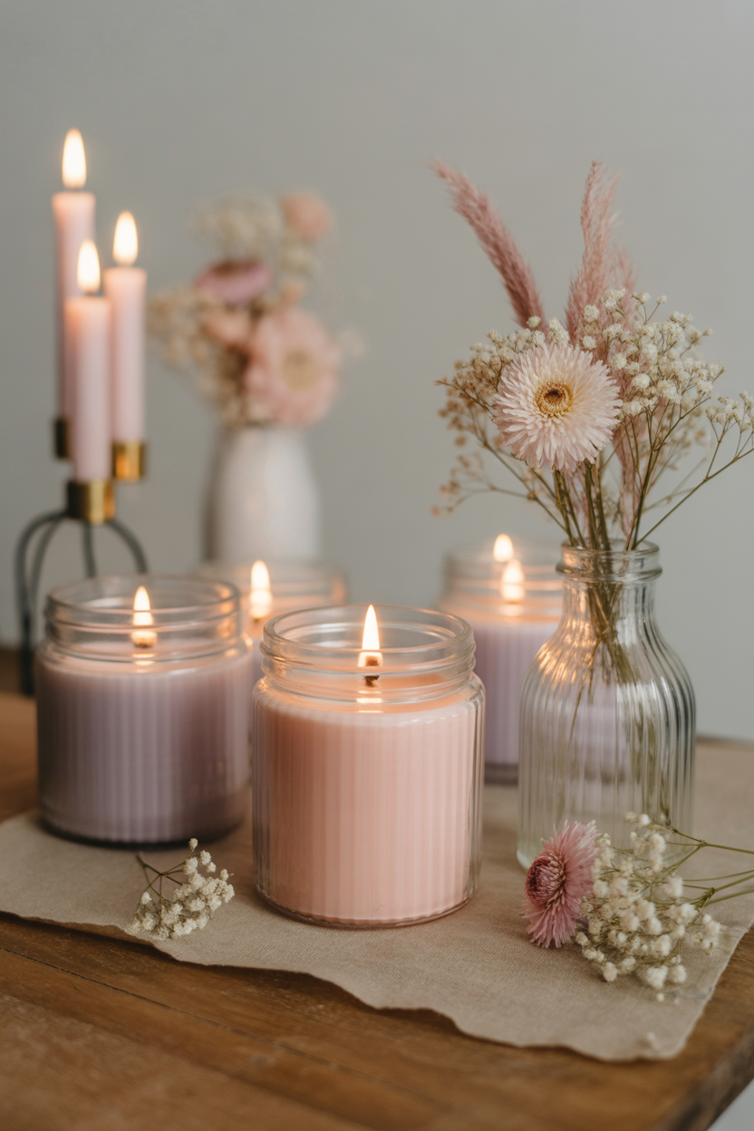 DIY scented candle gift set in glass jars for Mother’s Day