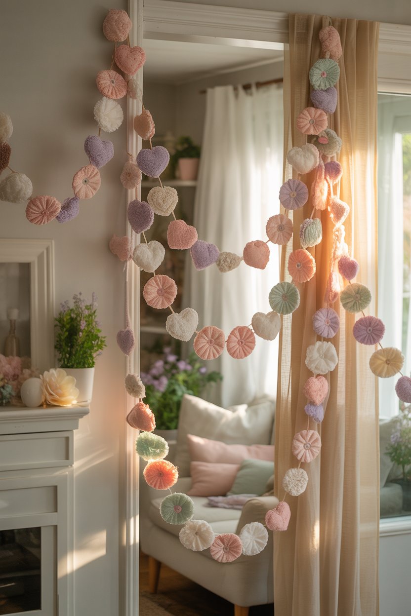 Pastel paper garlands hanging for Mother’s Day decor