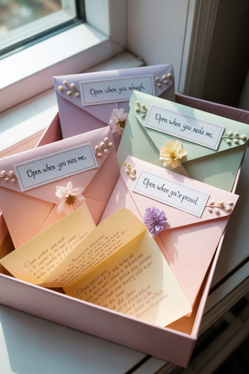 DIY “Open When” letters box filled with personal notes for Mother’s Day