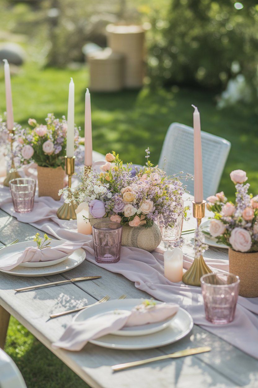 outdoor easter table floral arrangement setup
