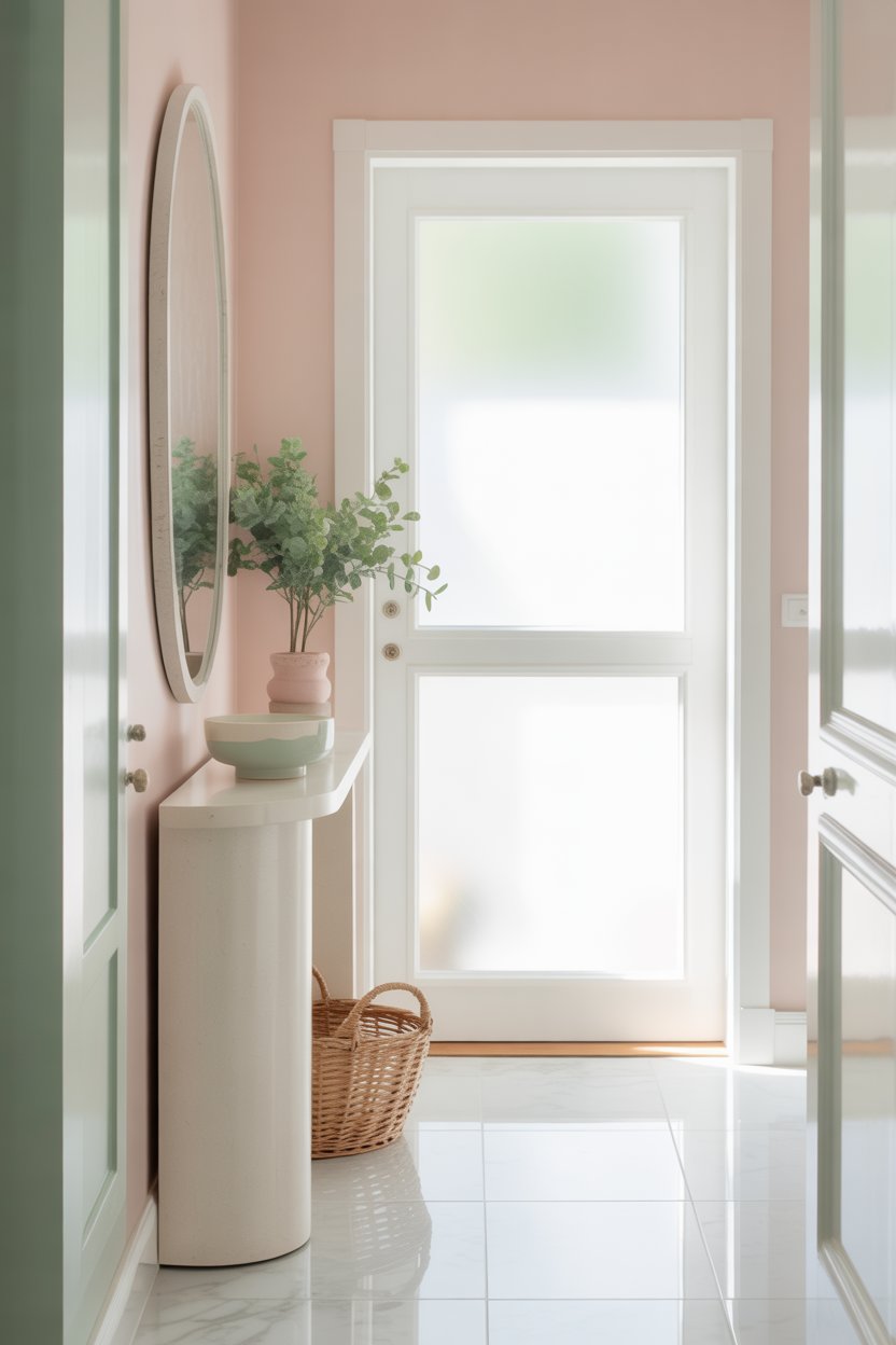 light pastel colored small entryway spring decor