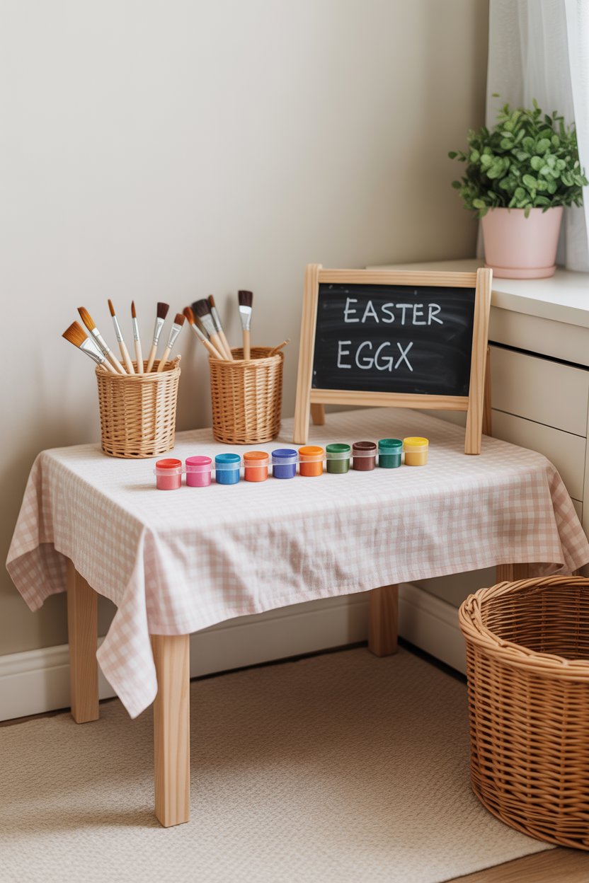Playful Kids Easter Egg Coloring Station Setup – Fun Spring Celebration Activity Corner for Children