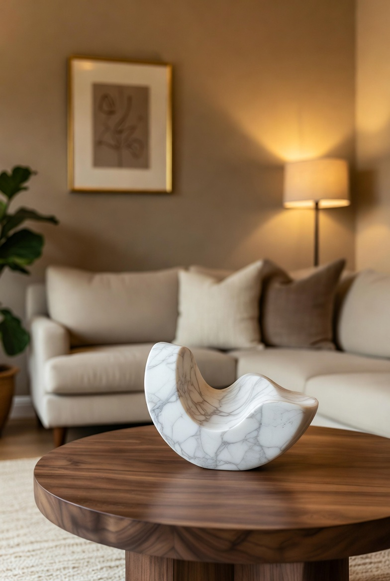 Sculptural centerpiece on coffee table