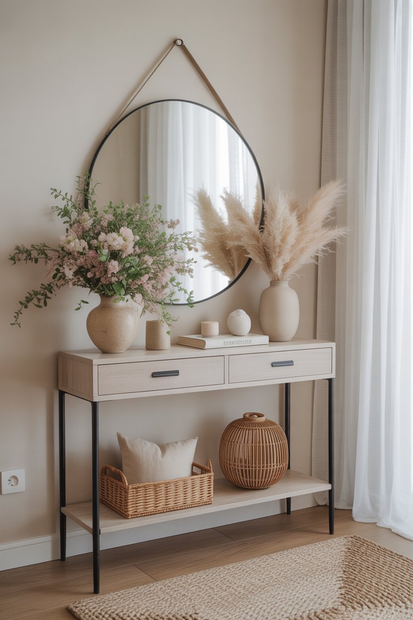 small entryway with a mirror to make the space look bigger