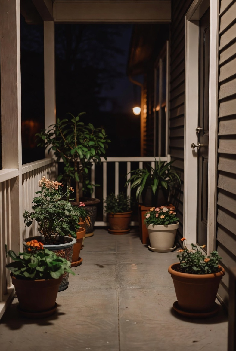 Open walkway on small porch keeps space inviting and functional