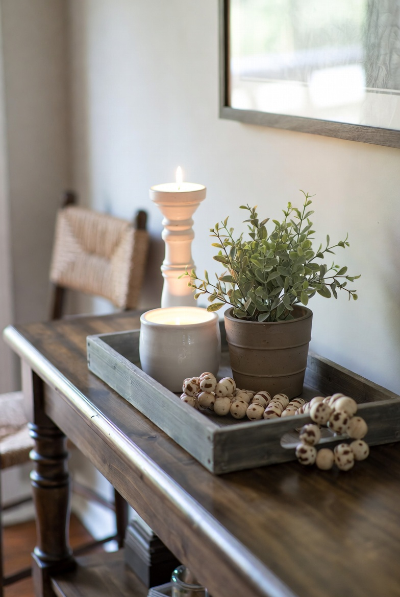Decorative tray styled with spring decor items